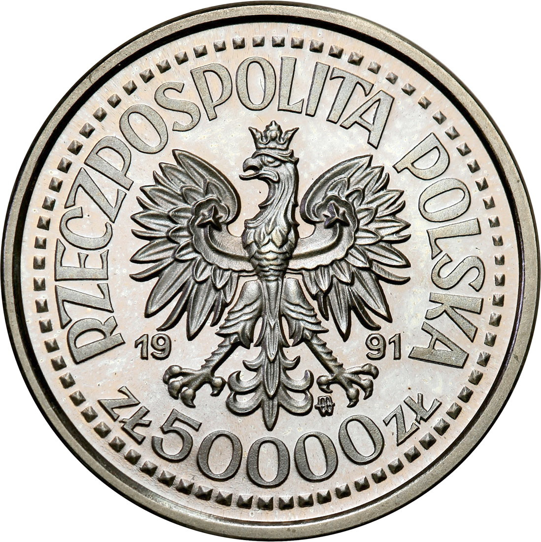 III RP. PRÓBA Nikiel 50.000 złotych 1991 Jan Paweł II Ołtarz